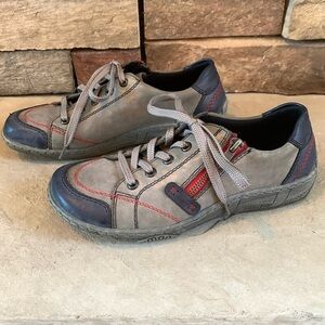 Remonte sz 37 grey, blue, and red leather lace up shoes